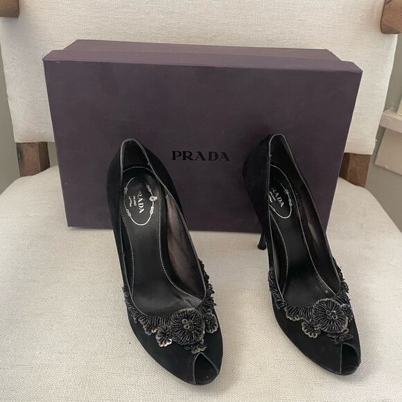 Prada Black Peep-Toe Heels - Picture 1 of 6